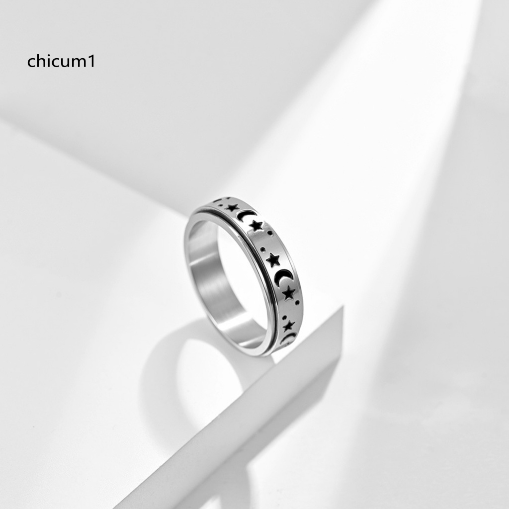Nhẫn Cưới Unisex Mặt Trăng Và Ngôi Sao Xoay Được