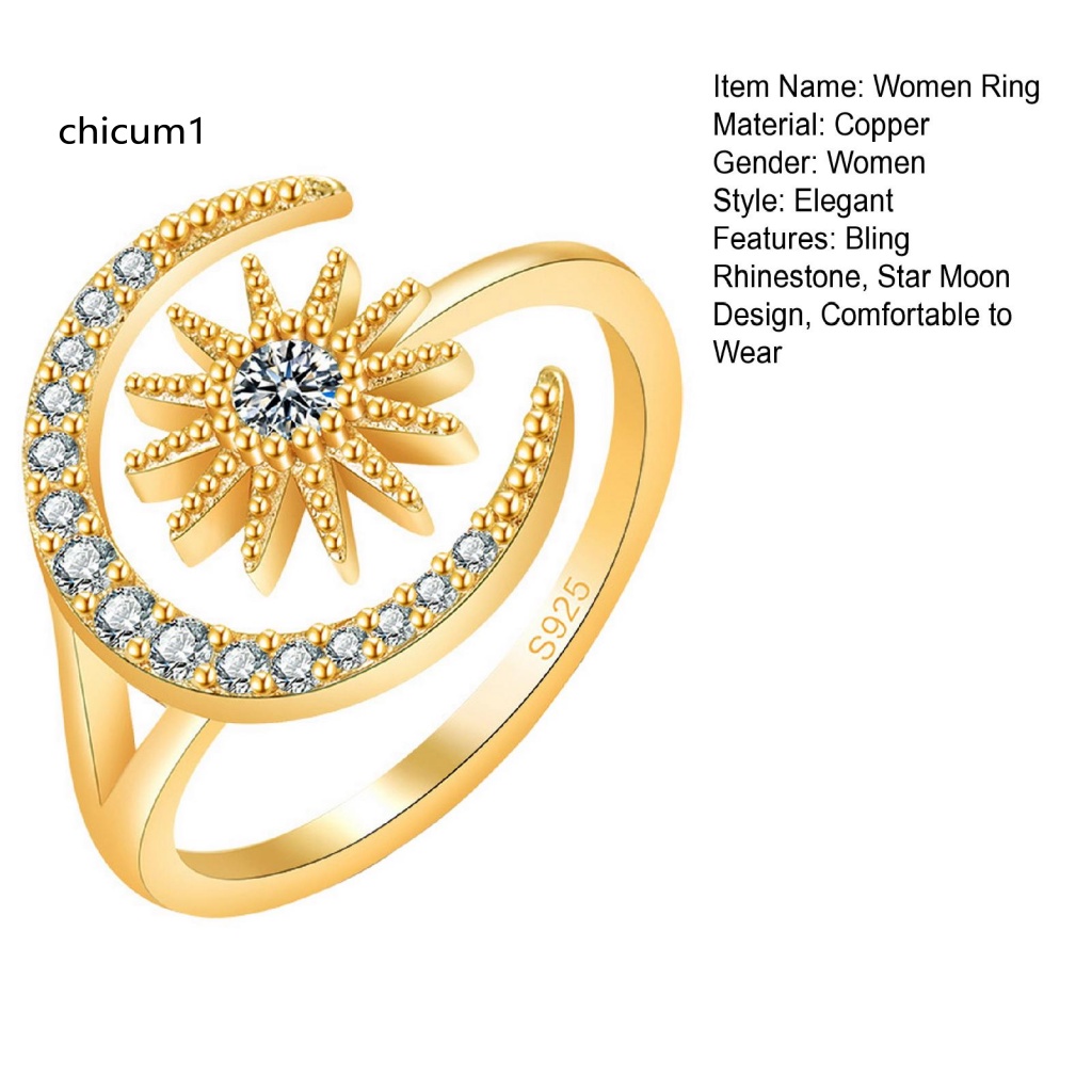 Nhẫn Hở Hình Mặt Trăng Ngôi Sao Đính Đá Thời Trang Cho Nữ