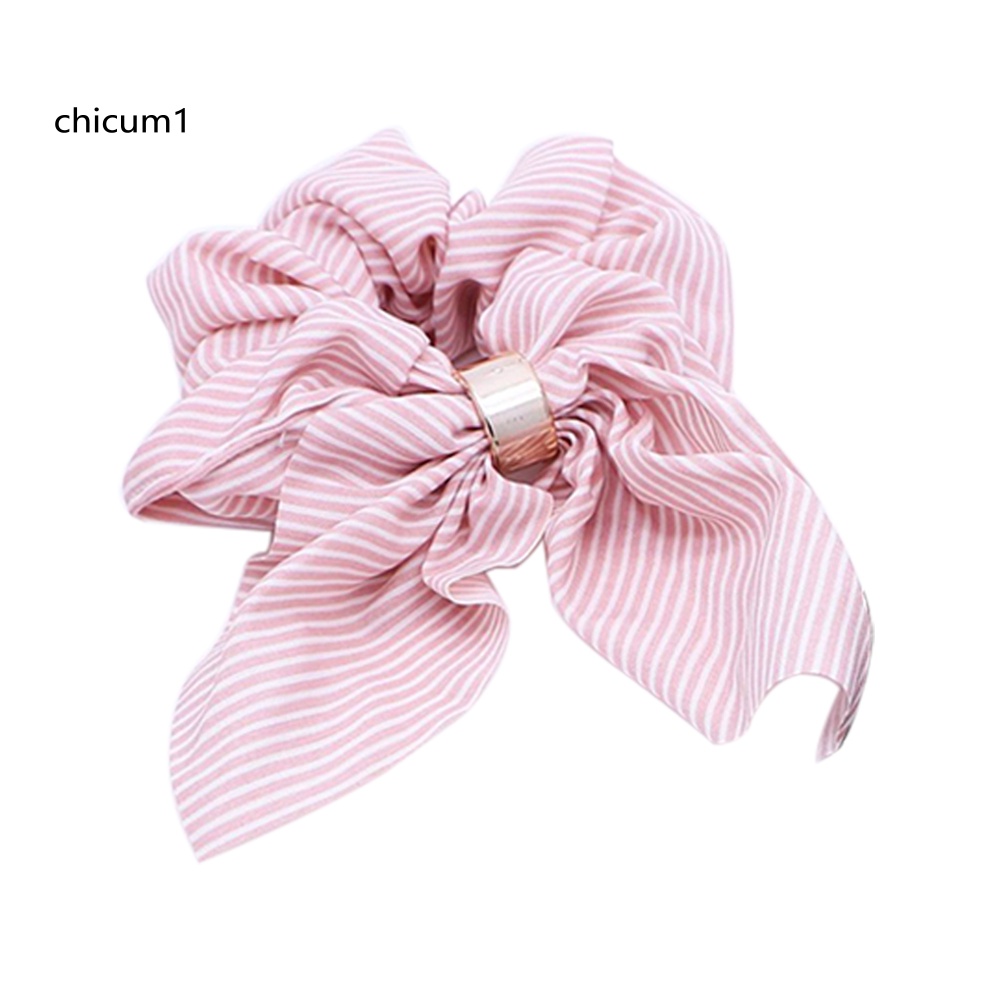 Dây Cột Tóc Đuôi Ngựa Co Giãn Đính Nơ Kẻ Sọc Đơn Giản Cho Nữ