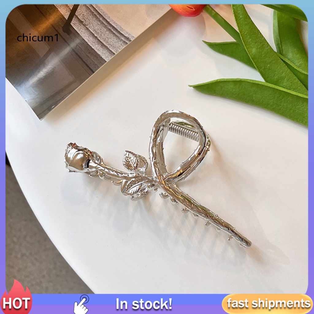 Kẹp Tóc Hình Hoa Hồng Màu Bạc Nhẹ Nhàng Thanh Lịch Chống Biến Dạng Cạnh Mịn Màng