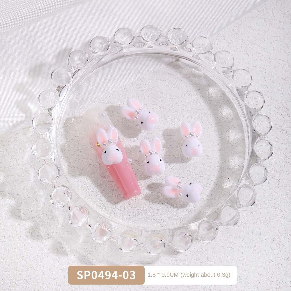 LOMBARD Set 10 Phụ Kiện Trang Trí Móng Tay Hình Thỏ Hoạt Hình Màu Hồng Trắng Đáng Yêu Dành Cho Nữ