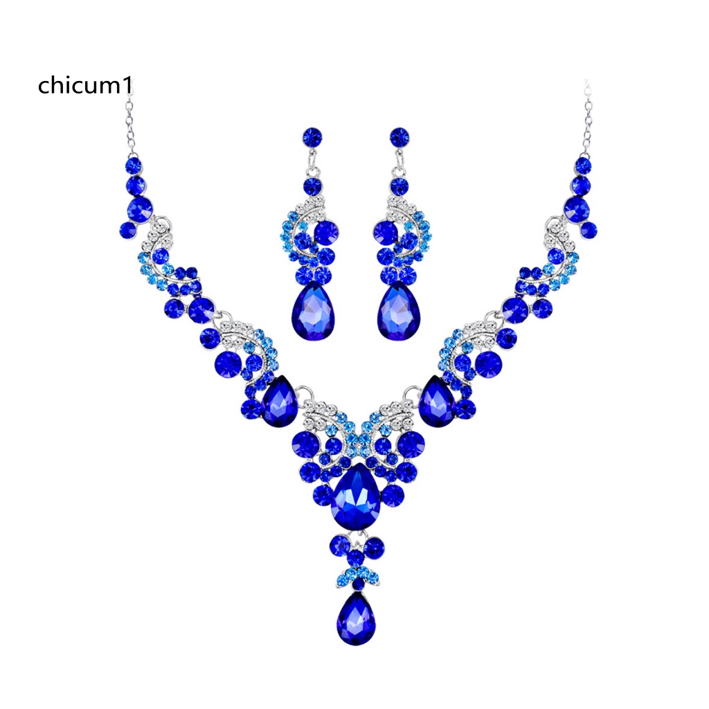 Bộ Vòng cổ + Bông Tai Đính Đá Pha Lê Giả Thời Trang