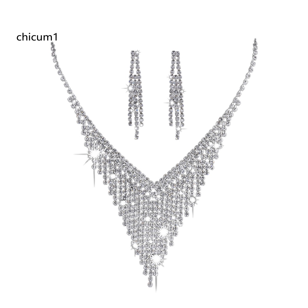 1 Set Vòng cổ Và Bông Tai Đính Đá Sang Trọng Cho Cô Dâu