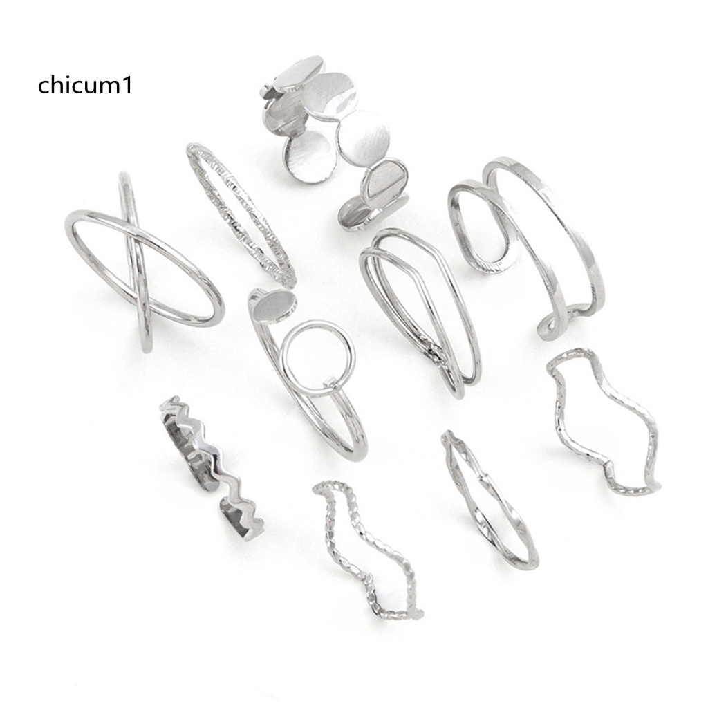 Set 10 Nhẫn Đeo Tay Kim Loại Thiết Kế Đơn Giản Thời Trang Cho Nữ