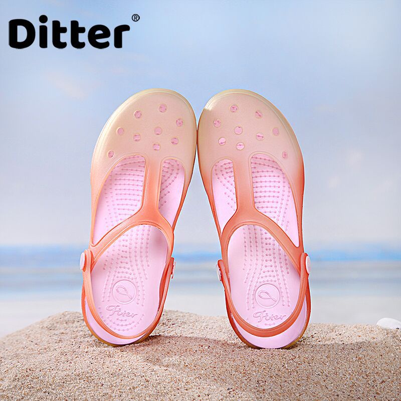 Giày Nhựa Đế Dày Màu Gradient Đục Lỗ Thời Trang Đi Biển Cho Nữ