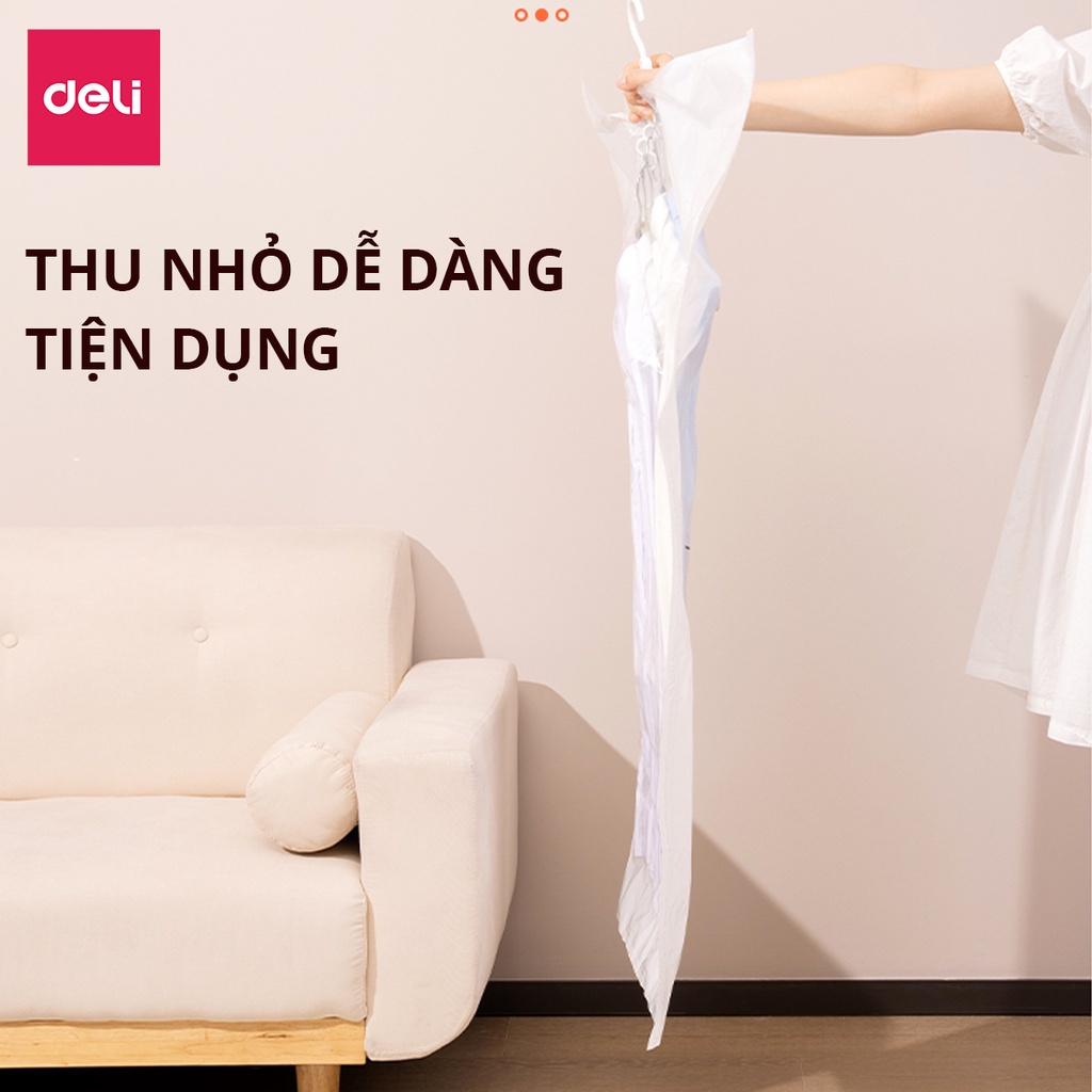 Túi Hút Chân Không Quần Áo 5 Móc Treo Deli Đựng Quần Áo Bảo Quản Quần Áo Áo Dạ Áo Vét Chống Nấm Mốc Mùi Ẩm