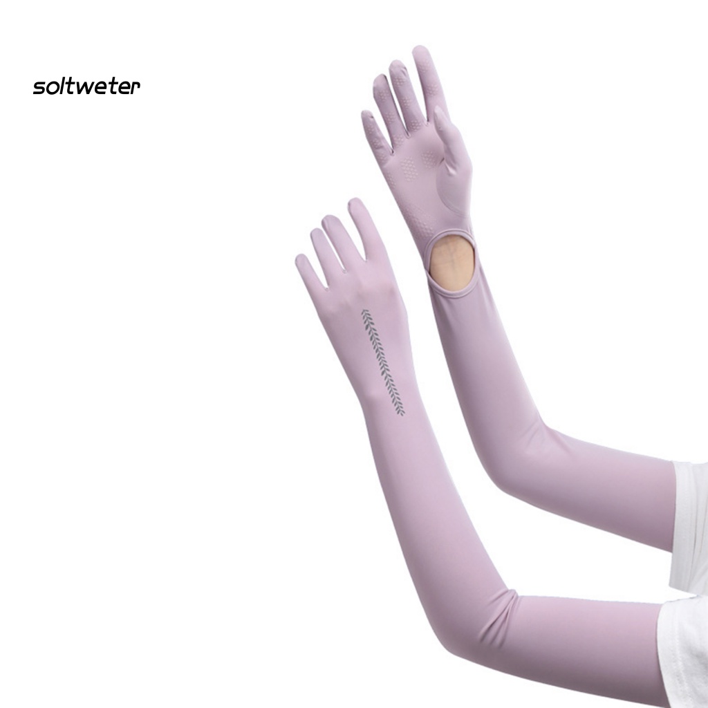 Bộ 2 Găng Tay Dài 58cm Bằng Lụa Lạnh Thoáng Khí Chống Nắng Chống Trượt Có Thể Điều Chỉnh