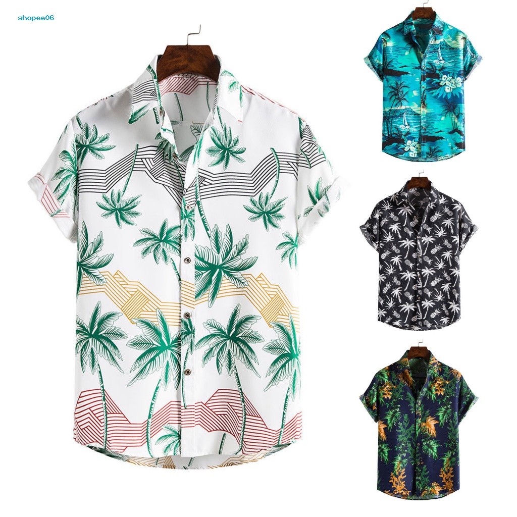 Pemg Áo Sơ Mi Ngắn Tay Cổ Bẻ In Họa Tiết Cây Dừa Phong Cách Hawaii Thời Trang Mùa Hè Cho Nam