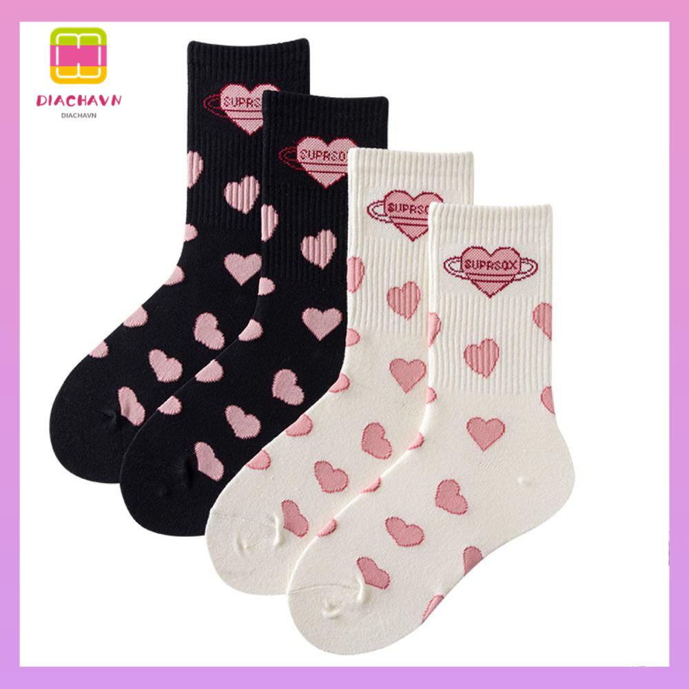 DIACHAVN Vớ Cotton Cổ Vừa Thoáng Khí In Họa Tiết Trái Tim / Chữ Thời Trang Cho Học Sinh
