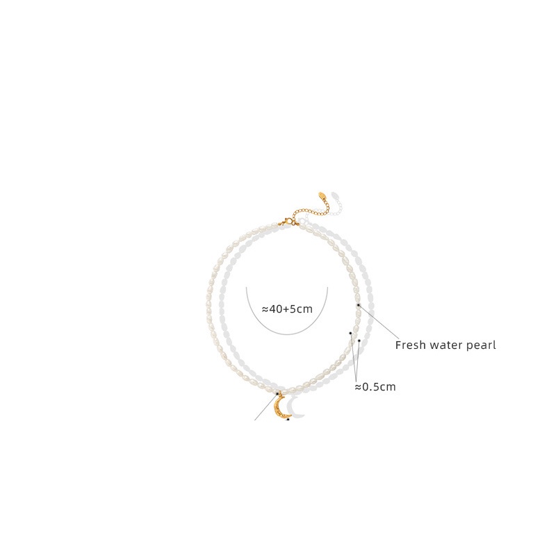 Vòng cổ Bằng Thép Titan Mạ Vàng Đính Ngọc Trai Tự Nhiên Thời Trang