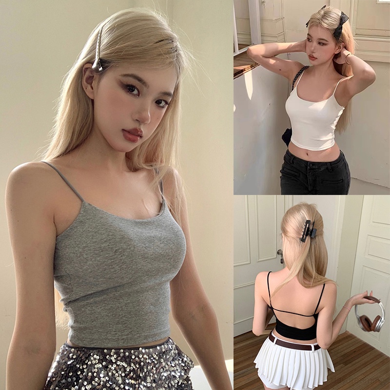 Áo Croptop Sát Nách Hở Lưng Màu Sắc Thời Trang Mùa Hè Cho Nữ