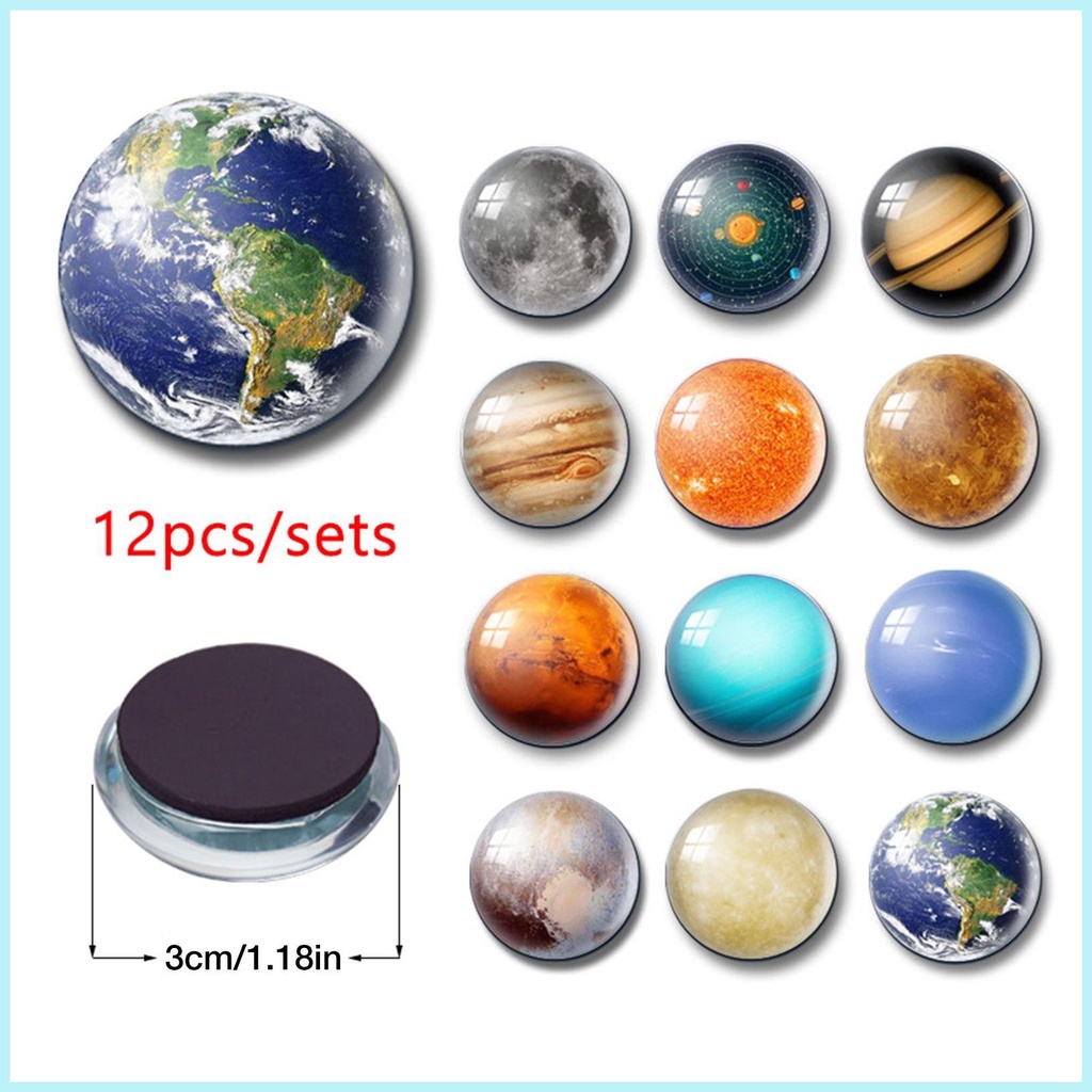 Bộ 12 Miếng Dán Nam Châm Tủ Lạnh 3D Hình Hành Tinh Với 8 Mẫu Hành Tinh