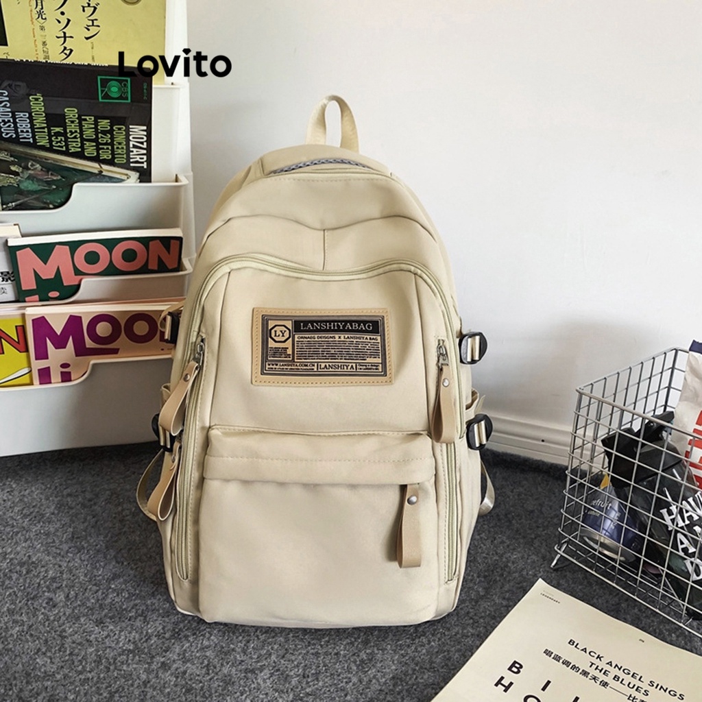 Lovito Túi có khóa kéo đơn giản dung lượng cao dành cho nữ L57AD192 (Kaki/Trắng/Đen)