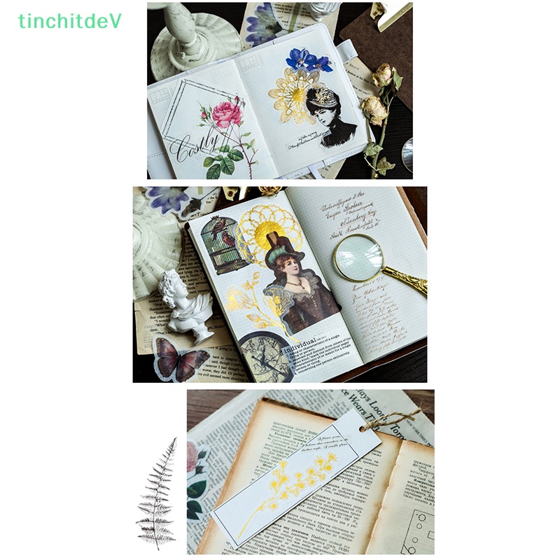 [TinchitdeV] Gói 60 Miếng Dán Trang Trí Sổ Nhật Ký Hình Đầu Lâu Hoa Lá Kiểu Vintage