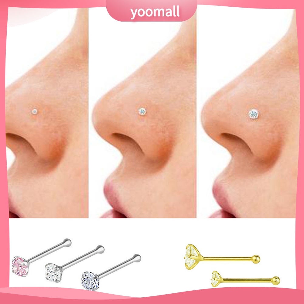 Set 3 Khuyên Mũi Bằng Thép Không Gỉ Đính Đá Thời Trang