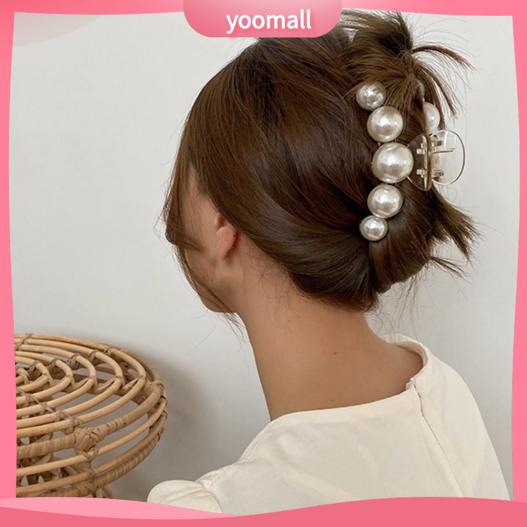 Kẹp Tóc Càng Cua Lớn Bằng Nhựa Đính Ngọc Trai Nhân Tạo Xinh Xắn