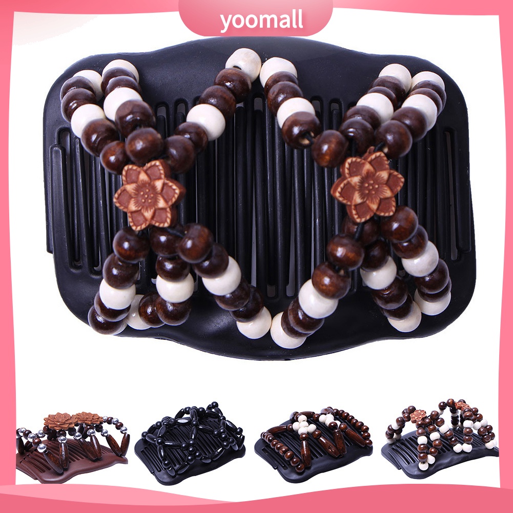 Lược Cài Tóc Đính Hạt Gỗ Đôi Tạo Kiểu Tóc Thời Trang Cho Nữ