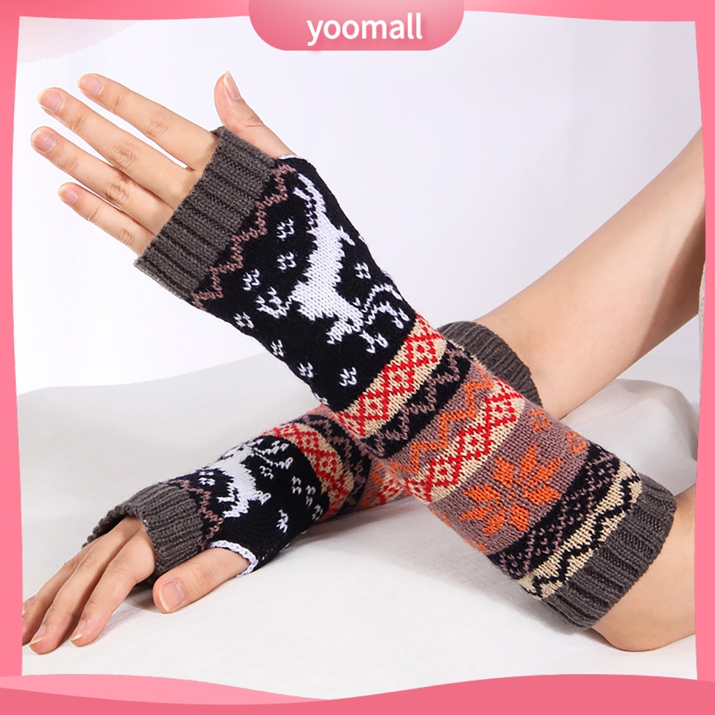 1 Đôi Găng Tay Len Dài Hở Ngón Giữ Ấm Thiết Kế Đục Lỗ Thời Trang Cho Nữ