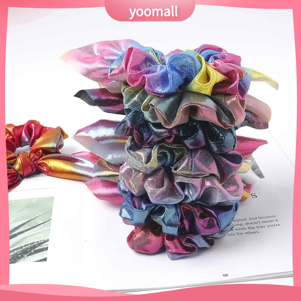 Dây Cột Tóc Co Giãn Đính Nơ Màu Sắc Gradient Lấp Lánh Cho Nữ