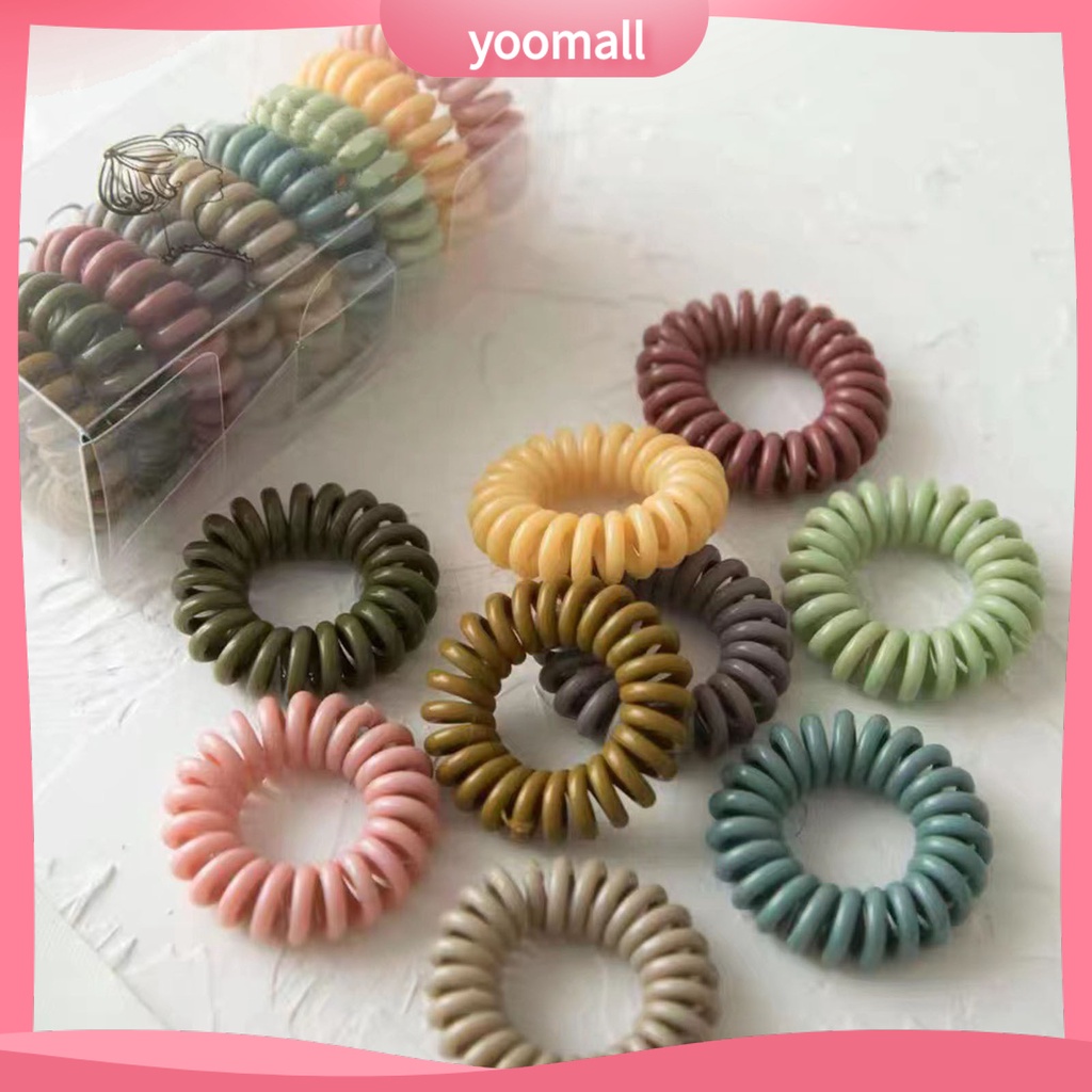 Set 9 Dây Buộc Tóc Dạng Xoắn Ốc Bằng Cao Su Co Giãn Chống Rơi Màu Kẹo
