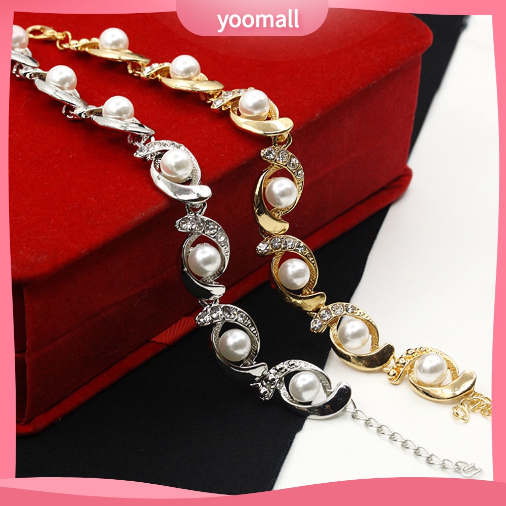 Vòng Tay Đính Đá Ngọc Trai Nhân Tạo Có Thể Điều Chỉnh Thời Trang Dành Cho Nữ