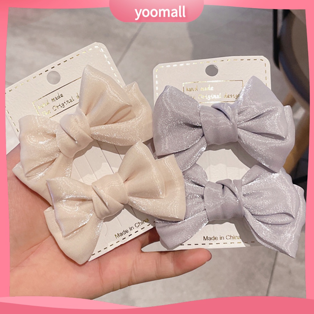 1 Cặp Kẹp Tóc Nơ Đính Ngọc Trai Giả Hai Lớp Chống Trượt Lâu Trôi