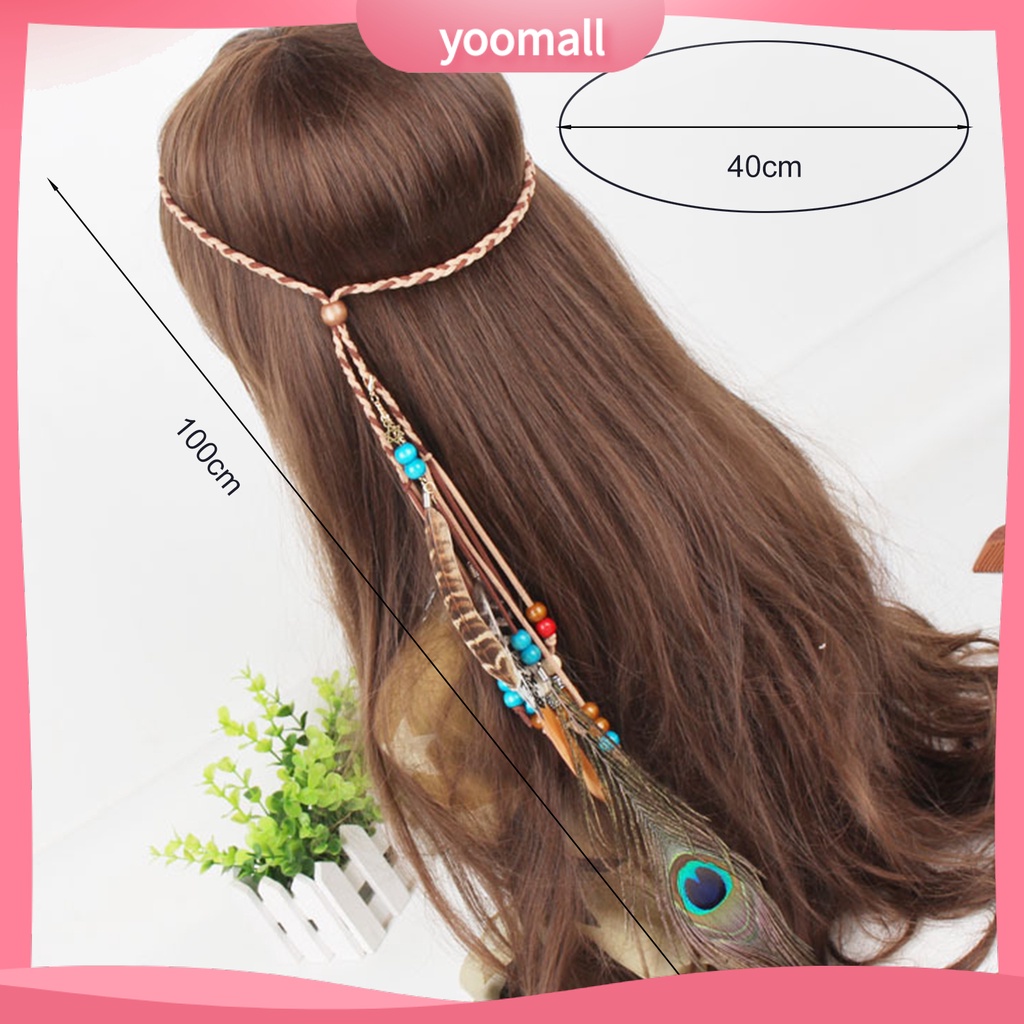 Băng Đô Bện Dây Giả Da Đính Hạt Phong Cách Boho Cổ Điển Dành Cho Nữ