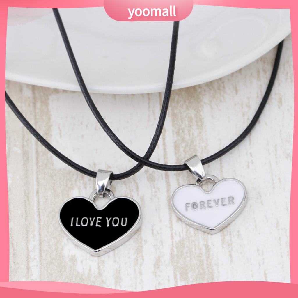 1 Cặp Vòng cổ Unisex Mặt Trái Tim Khắc Chữ I Love You Forever Màu Trắng Đen
