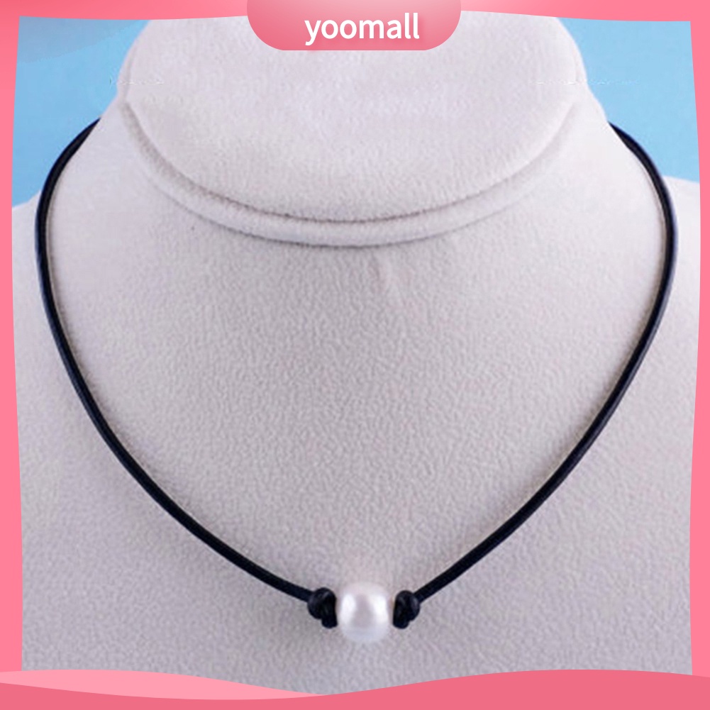 Vòng Cổ Choker Dây Da Đính Hạt Ngọc Trai Nhân Tạo Đơn Giản Dành Cho Nữ