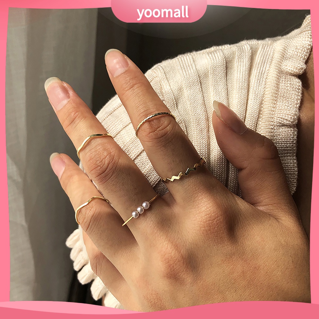 Set 5 Nhẫn Đeo Đốt Ngón Tay Đính Đá Thời Trang Cho Nữ