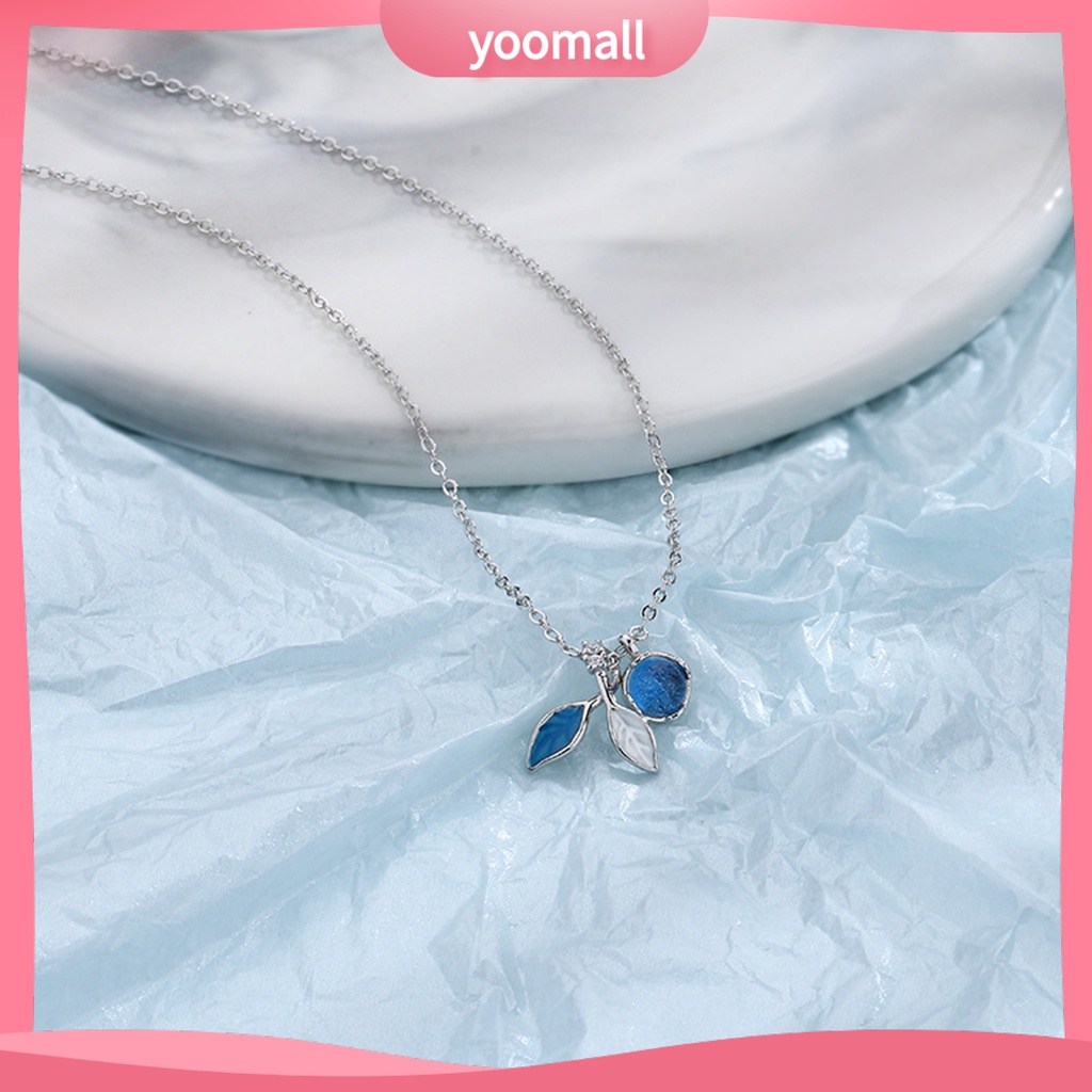 [YM] Vòng cổ Mặt Hình Học Tráng Men Đính Đá Zirconia Màu Sáng Có Thể Điều Chỉnh Mặt Lá Mùa Thu Xanh Dương Biển Quà Tặng Cho Bạn Gái