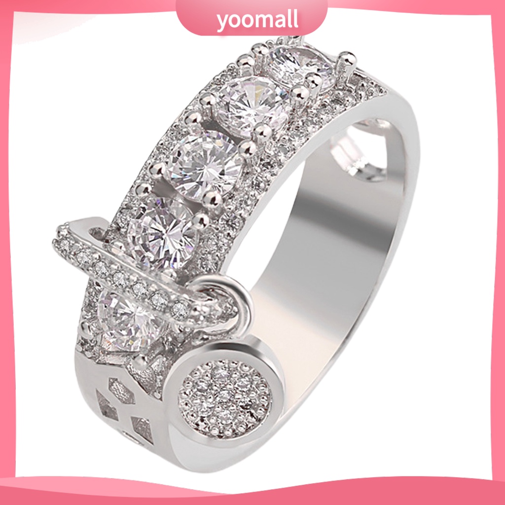 Nhẫn Mặt Hình Tròn Rỗng Bằng Hợp Kim Đính Đá Zircon Thời Trang Cho Nữ