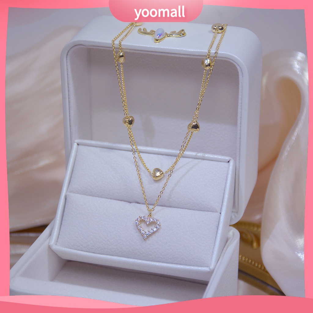 Vòng cổ Hai Lớp Mặt Trái Tim Đính Đá Thời Trang Dành Cho Nữ