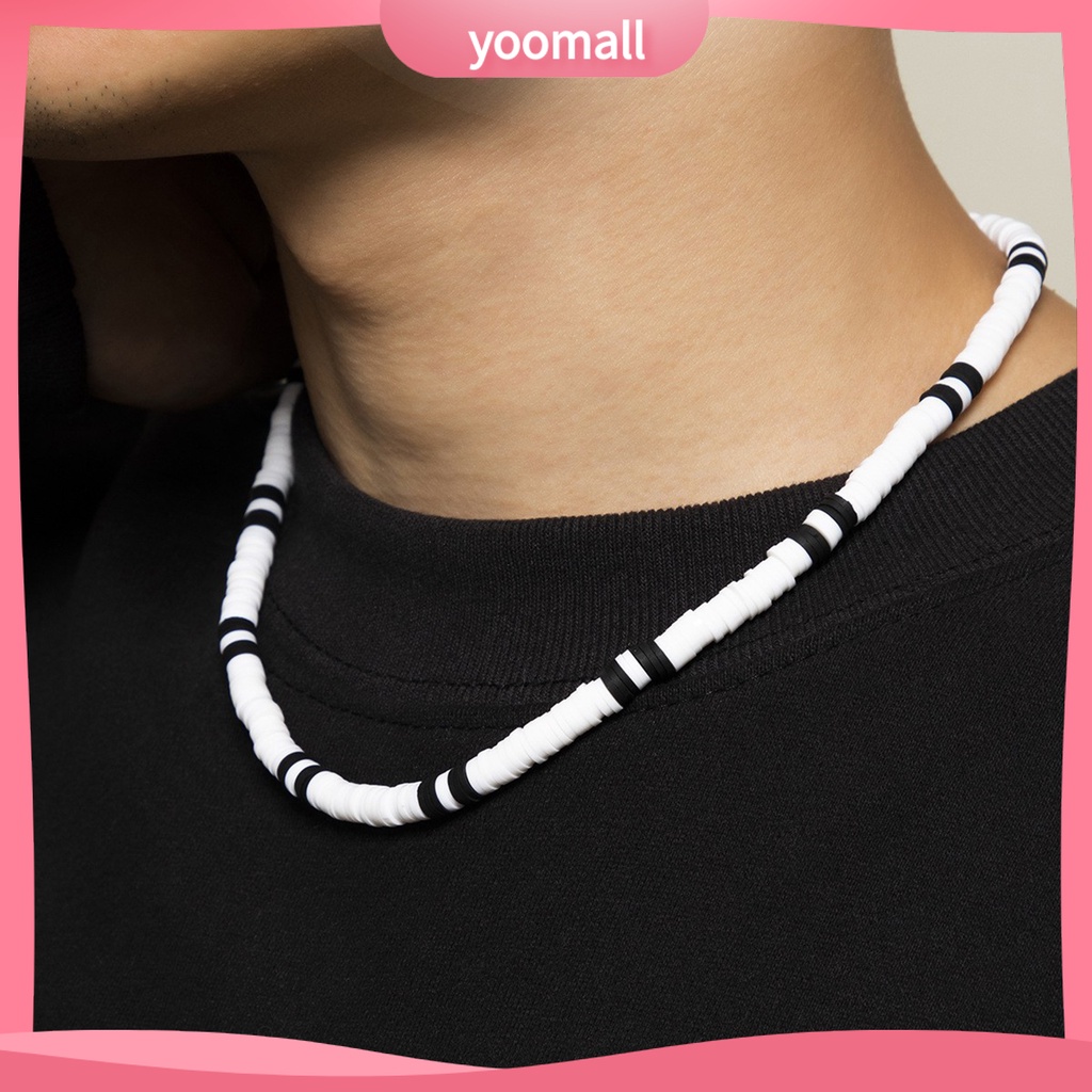 Vòng cổ Hạt Đất Sét Polymer Màu Trắng Đen Phong Cách Bohemia Thời Trang Cho Nam