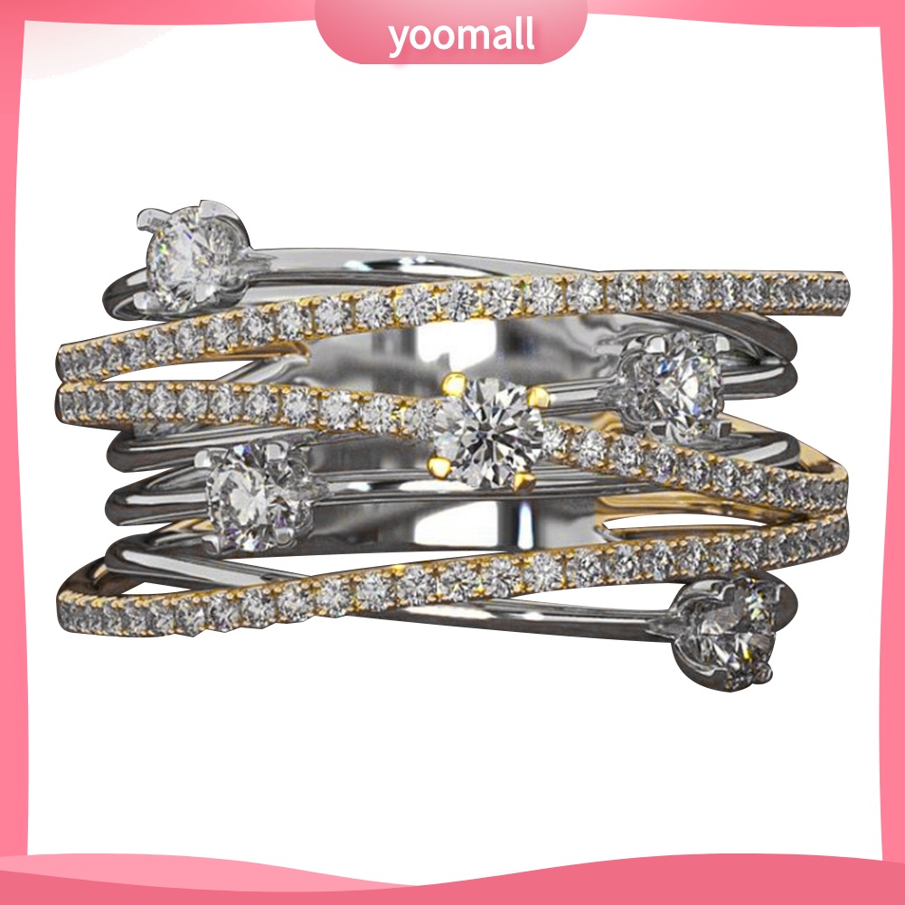 Nhẫn Cưới Hai Màu Đính Đá Zircon Thời Trang Dành Cho Nữ