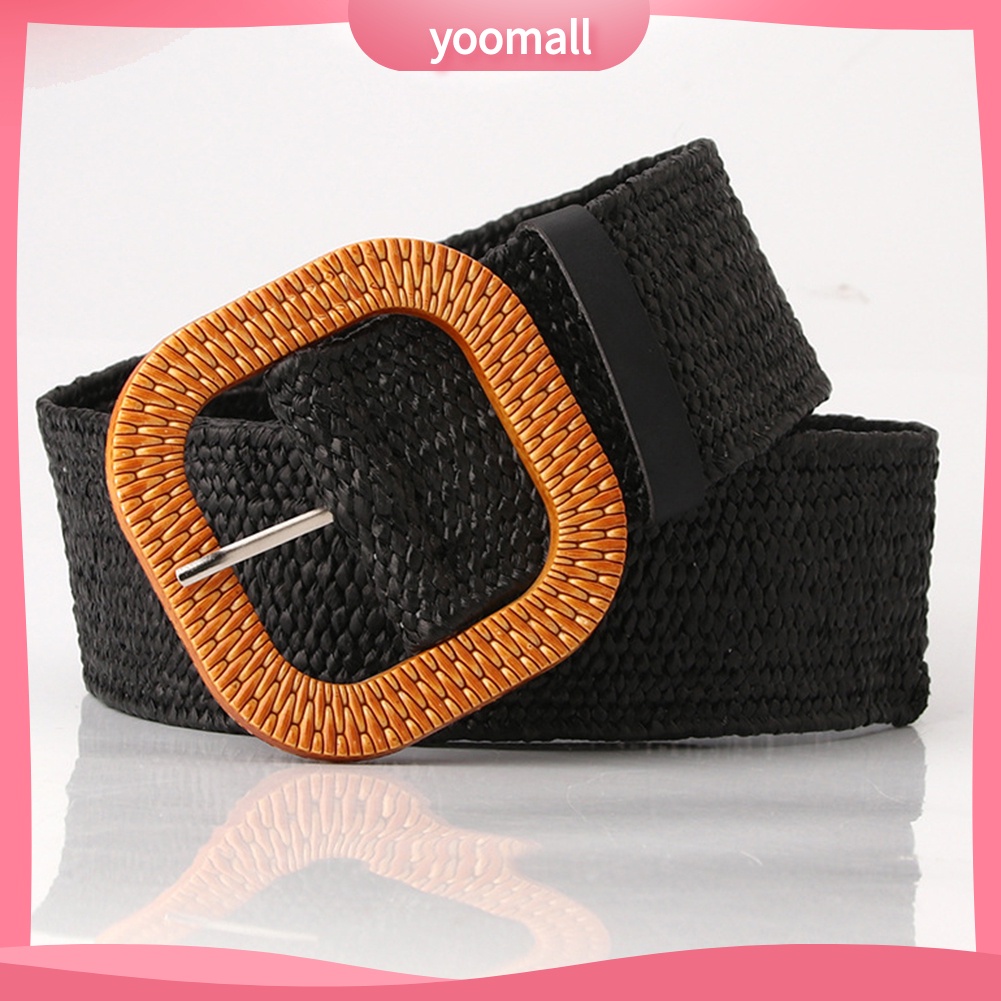 Thắt Lưng Dây Rơm Dệt Co Giãn Có Khóa Cài Phong Cách Boho Dành Cho Nữ