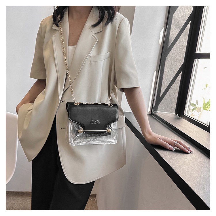 Túi Đeo Chéo Bằng PVC Trong Suốt Phối Dây Xích Phong Cách Hàn Quốc