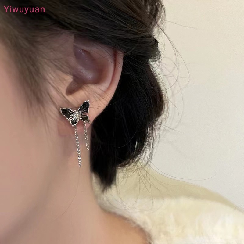 1 Cặp Bông Tai Tua Rua Hình Bướm Đen Cá Tính Cho Nữ