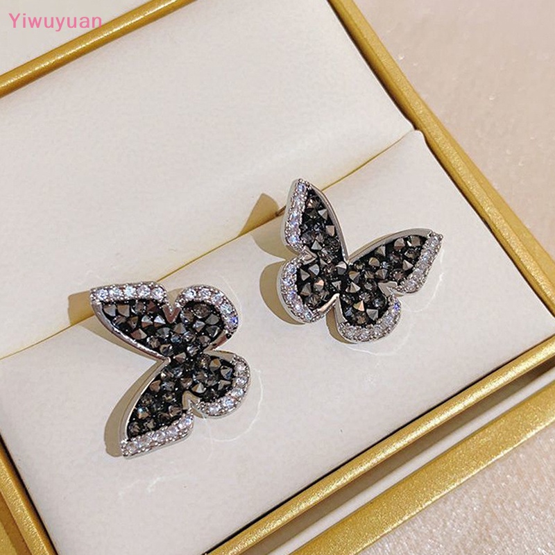 < Yiwuyuan > Khuyên Tai Hình Bướm Pha Lê Đen Dát Zircon Thời Trang Cá Tính Làm Quà Sinh Nhật / Đám Cưới Mới