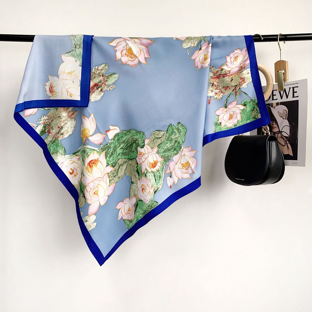 Khăn Choàng Cổ Hình Vuông Cỡ Lớn Bằng Lụa Mềm Mại In Họa Tiết Nghệ Thuật Thời Trang Chống Nắng Dễ Phối Đồ