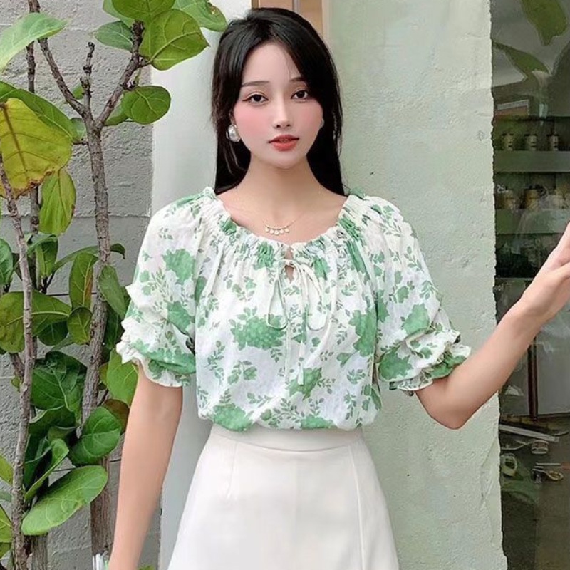 Áo Sơ Mi Tay Ngắn Dáng Rộng In Họa Tiết Hoa Phong Cách Hàn Quốc Thời Trang Mùa Hè Cho Nữ Mới