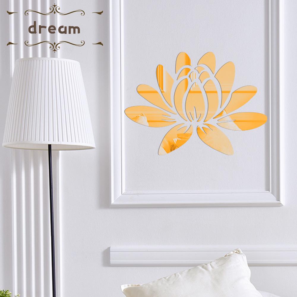【DREAMLIFE】Chic Lotus Flower Acrylic Mirror Wall Decal Set for DIY Home Decoration