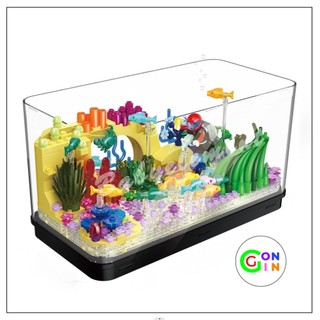 Đồ chơi lắp ráp bể cá có đèn led có thể đổ hồ nước nuôi cá Gon Gin