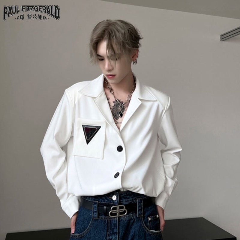Paul FITZGERALD Áo Sơ Mi Tay Dài Cổ Bẻ Có Đệm Vai Phong Cách retro Cao Cấp Cho Nam