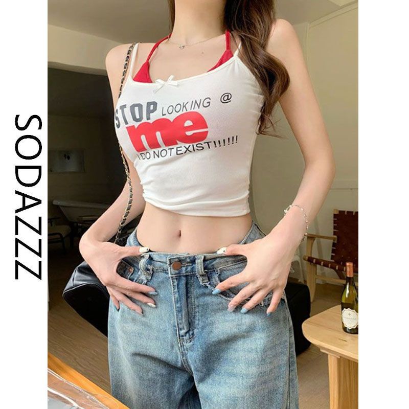 Sodazzz Áo Hai Dây In Chữ Phong Cách Mới Mùa Hè Cho Nữ