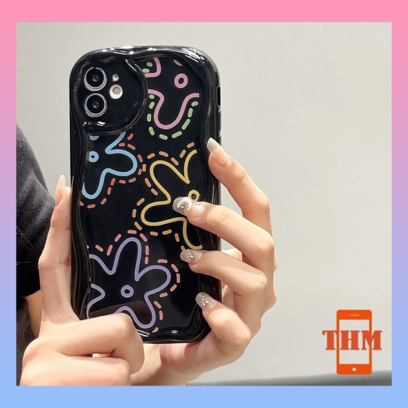 Ốp lưng iphone Hoa màu, sóng lập thể, vỏ điện thoại chống chấn động màu đen Cho Iphone 6 / 6S / 6splus / se / 7 / 7plus / 8 / 8plus / X / xs / xsmax / 11 / 12 / 13 / 14 / Plus / pro / pro max-210