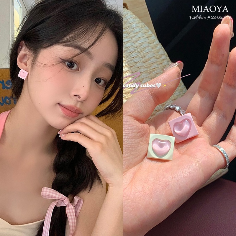 Bông Tai Dạng Kẹp Hình Trái Tim Màu Hồng Y2K Bằng Acrylic Làm Quà Tặng Sinh Nhật Cho