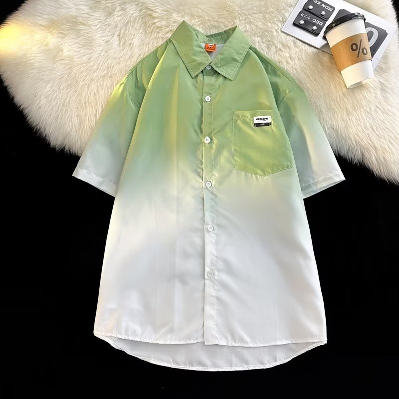 Áo Sơ Mi Tay Ngắn Nhuộm Màu gradient Phong Cách Đường Phố Mỹ Thời Trang Mùa Hè 2023