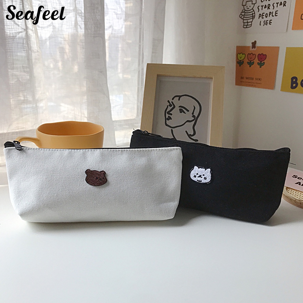 Túi Đựng Bút Chì Cỡ Lớn Chống Bụi Thêu Hình Gấu Dễ Thương Cho Cặp Đôi