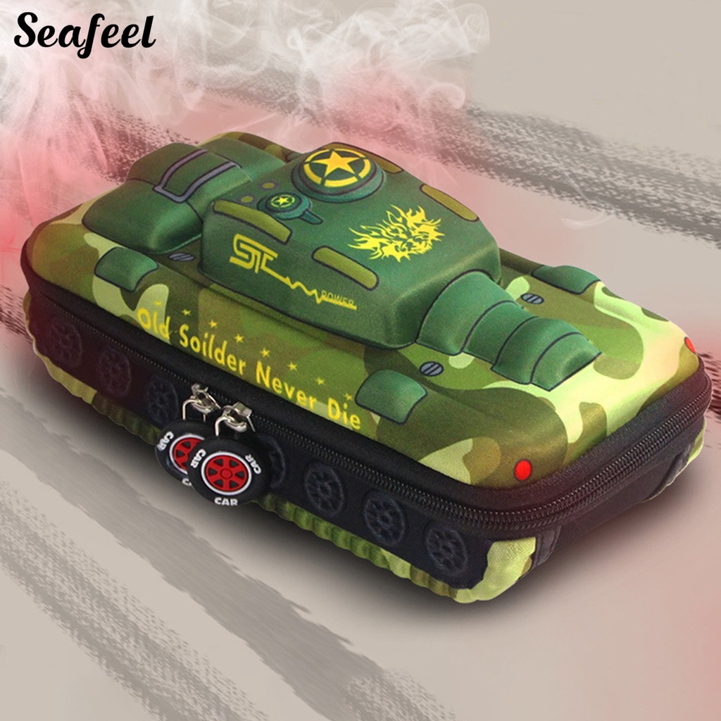 Túi Đựng Bút Chì Sức Chứa Lớn Có Khóa Kéo Hình Xe Tăng Dễ Thương